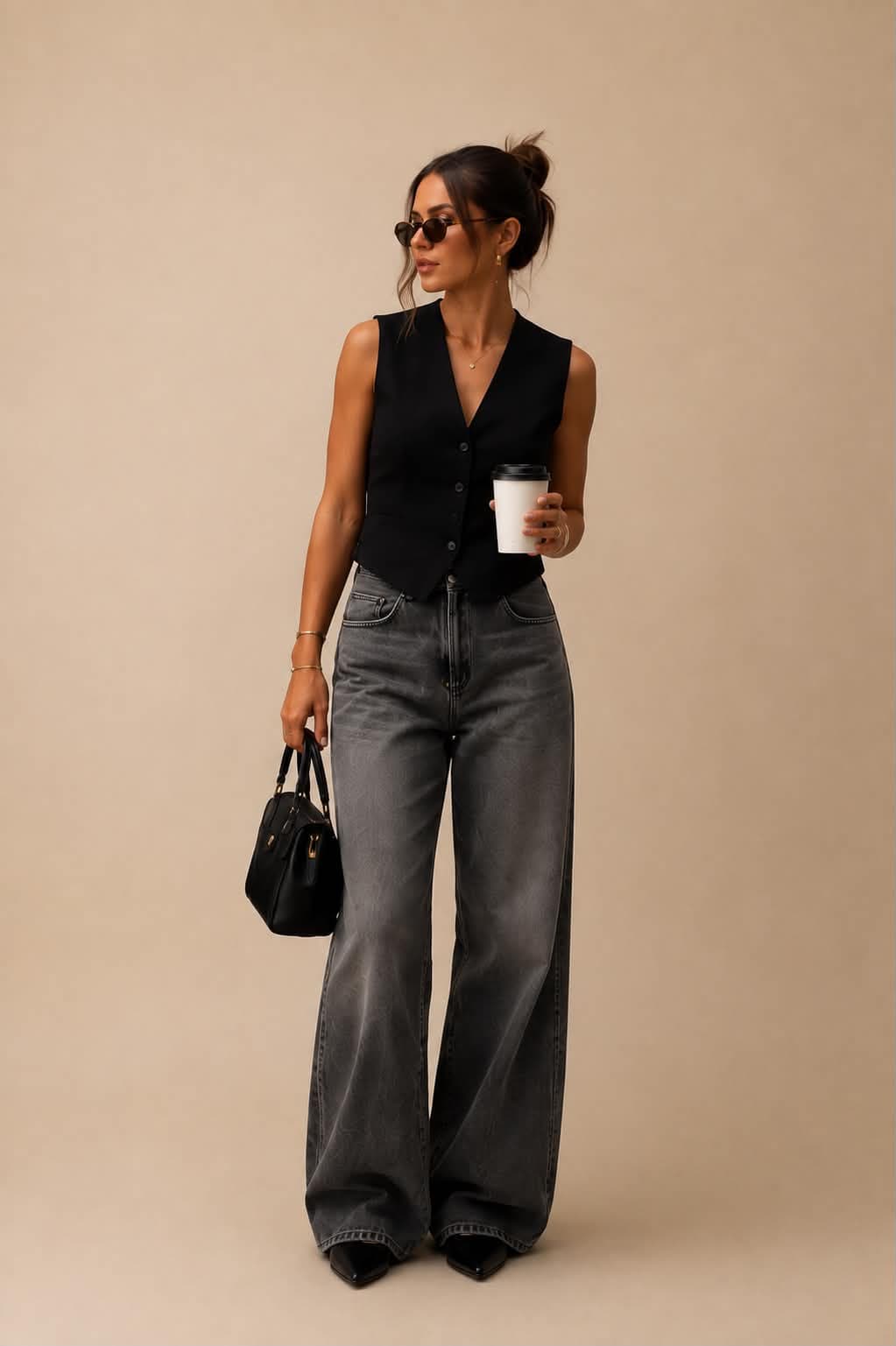 Gilet noir et jean gris